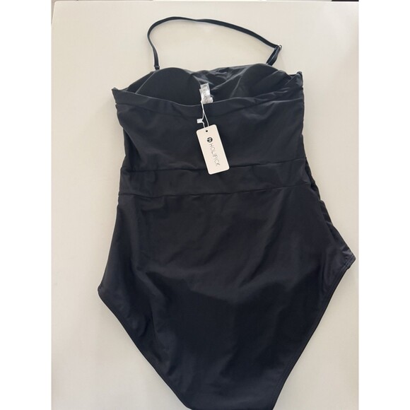 Women Black Bandeau One Piece Swimsuit Tummy Control Bathing Suit Halter size L - Picture 10 of 13